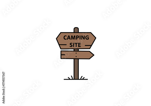 Camping Site Sign  Brown wooden sign with arrows pointing in opposite directions with CAMPING SITE text