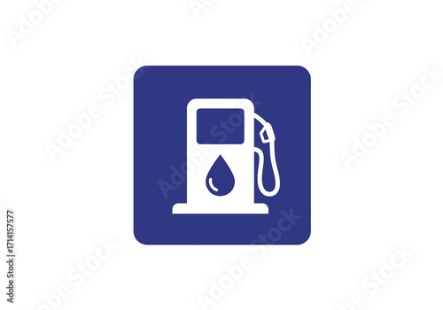 Blue square with a white gas pump icon featuring a nozzle and fuel droplet