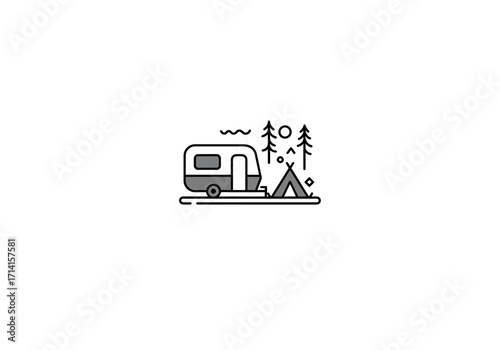 Camping scene camper tent trees