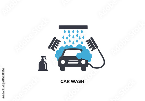Car wash icon depicting a car brushes water and soap conveying vehicle cleaning