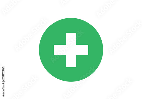 Green circle with a white cross in the center on a white background