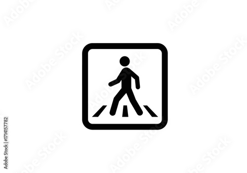Pedestrian crossing sign shows person on zebra stripes within a roundededge square