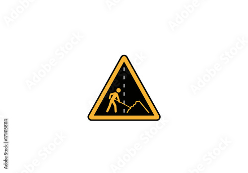 Roadwork sign triangle with working person symbol