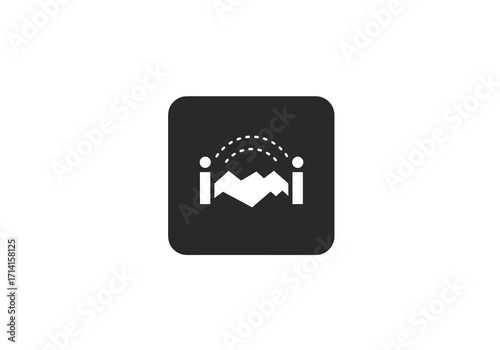 Square icon with bridge mountains and dotted lines