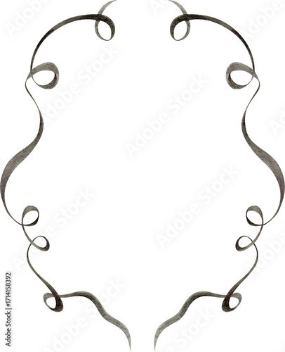 Elegant vintage frame with scroll details in hand-painted watercolor. Ideal for gothic themes, halloween cards, victorian design, ornate packaging and vintage labels.