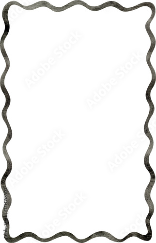 Black ornate wavy frame in hand-painted watercolor style. Great for invitations, halloween projects, vintage borders and greeting card design.