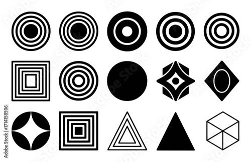Collection of Black and White Geometric Shapes and Icons