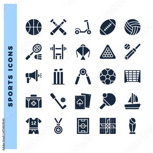 25 Sports Glyph icon pack. vector illustration.