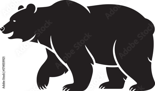  Black silhouette of a bear on a white background, vector shape