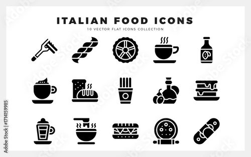 15 Italian Food Glyph icon pack. vector illustration.