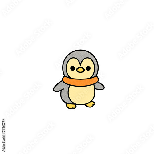 Cute Cartoon Penguin with Orange Scarf Isolated on Transparent Background