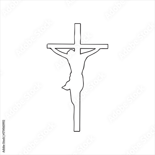 Minimal crucifix vector illustration of Jesus Christ on cross, symbolic Christian religious faith artwork