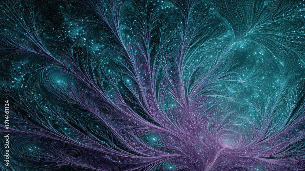Obraz premium Abstract fractal art, glowing intricate patterns in turquoise and violet