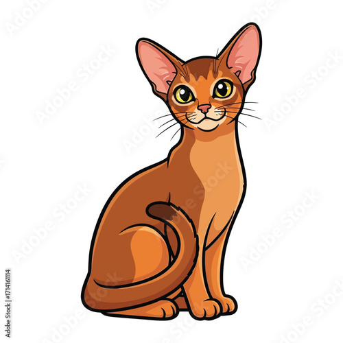 Bilde på lerret Abyssinian Cat Pose: A meticulously illustrated rendering of an Abyssinian cat, showcasing its refined features and endearing character