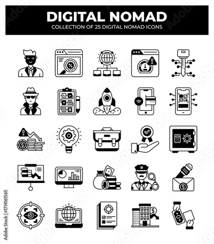 Digital Nomad Icons: 25 Essential Icons for Remote Workers