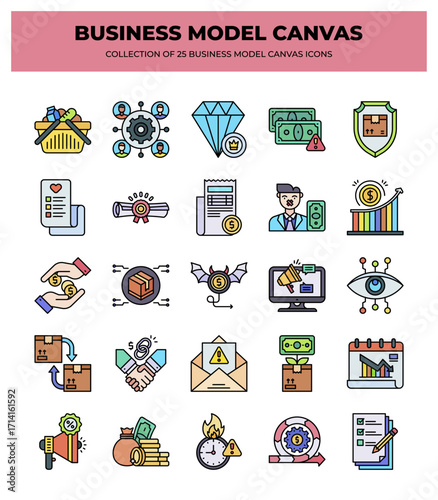 Business Model Canvas: 25 Essential Icons for Strategic Planning