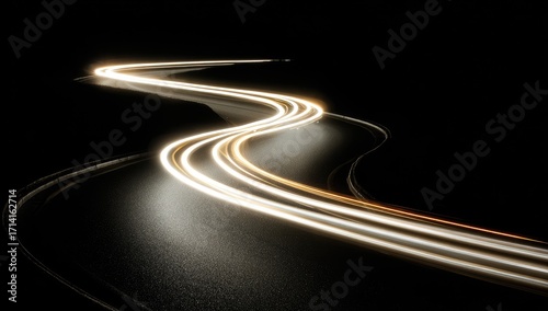 Night road curves lit by car lights