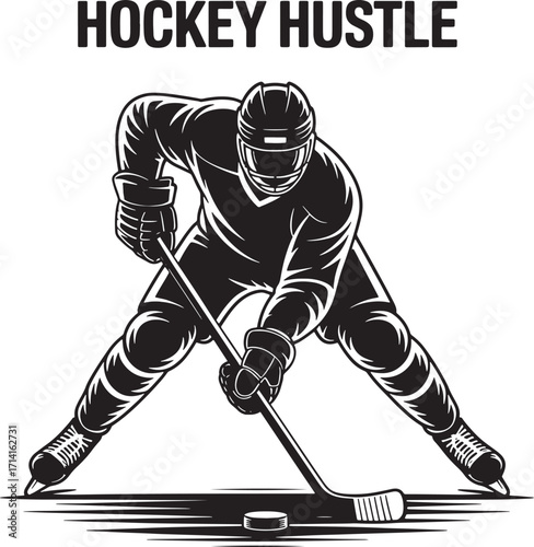 Intense Hockey Player Hustling with Puck Control in a Dynamic Action Silhouette Illustration