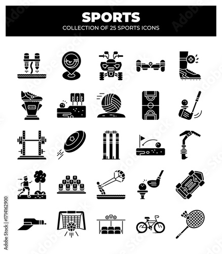Collection of 25 Sports Icons. Ultimate Guide to Sport Equipment and Activities