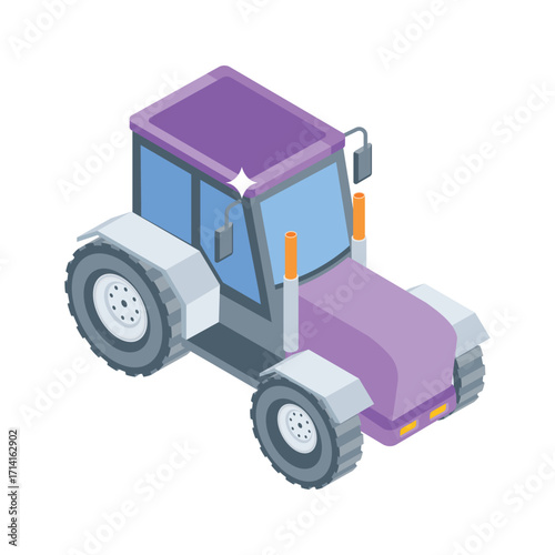 A handy isometric style icon of harvesting tractor