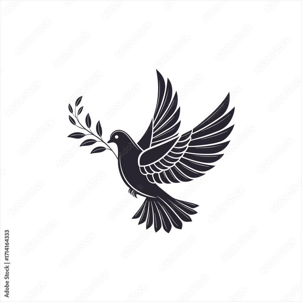 Fototapeta premium Stylized dove with olive branch in flight symbolizing peace and hope