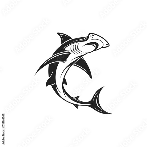 Stylized hammerhead shark silhouette tribal design