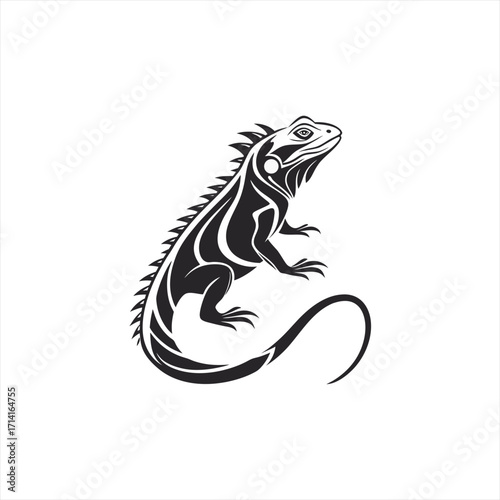 Stylized black iguana illustration on white background
