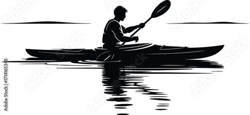 Kayaking Adventure Silhouette Vector: Paddling in a Kayak on Water for Sport and Recreation
