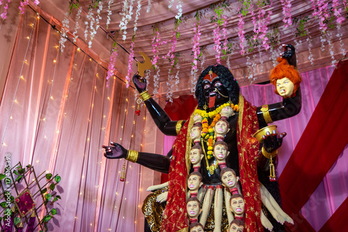 Idol of hindu goddess kali during navratri festival