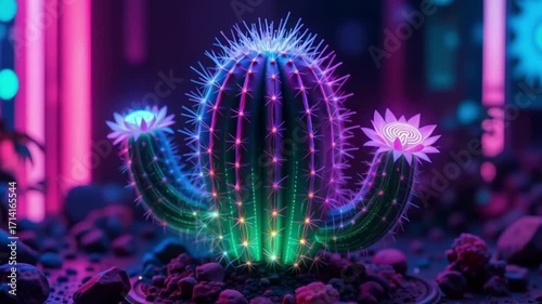 Neon Dream Cactus - 4K Cyberpunk Desert Flora for Sci-Fi Visuals & Psychedelic Art  