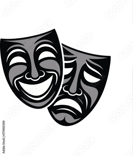 Comedy and Tragedy Masks Vector Illustration on Transparent Background for Theater Arts Design