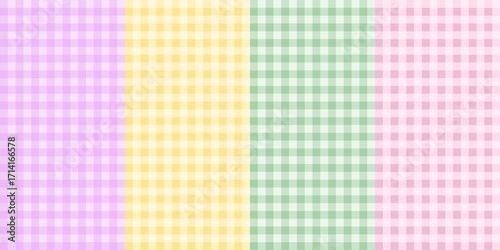 Wallpaper Mural Pastel gingham pattern background. Soft purple yellow green pink plaid pattern. Cute checkered seamless pattern. Seamless patterns with pastel gingham style. Spring-themed color tartan backdrop. Torontodigital.ca