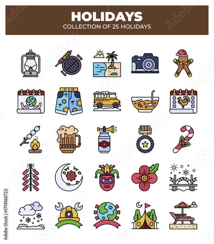Holidays. A Collection of 25 Festive Icons