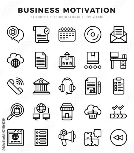 Set of simple Lineal Business Motivation Icons. Lineal art icons pack.