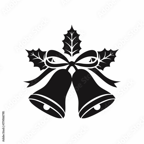 Festive Christmas bells with holly and ribbon, spreading holiday cheer and seasonal greetings, vector art