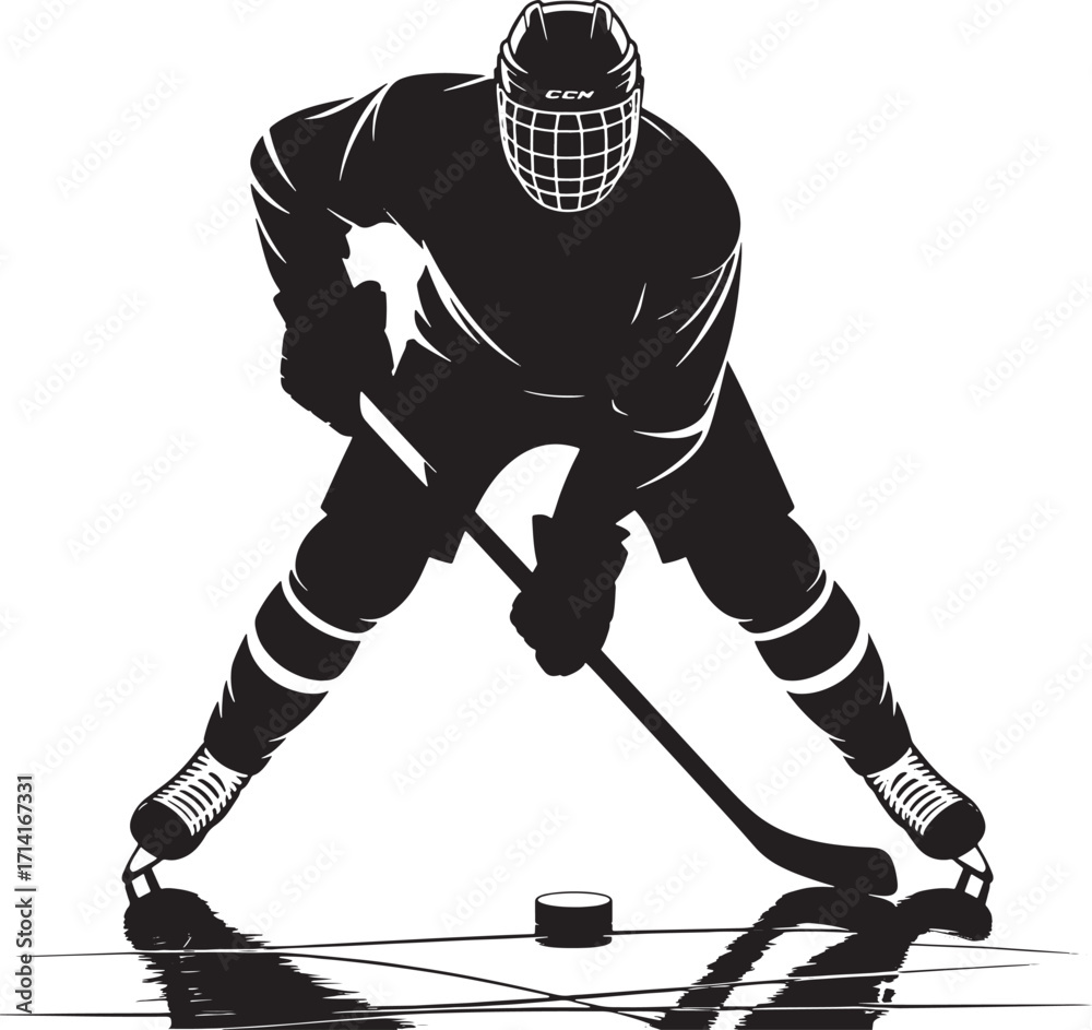 Obraz premium Dynamic Hockey Player Silhouette Vector Graphic for Sports Themed Designs and Illustrations