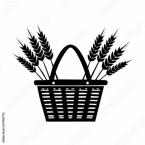 Harvest bounty wheat spears overflowing a wicker basket, country fair or organic market invitation