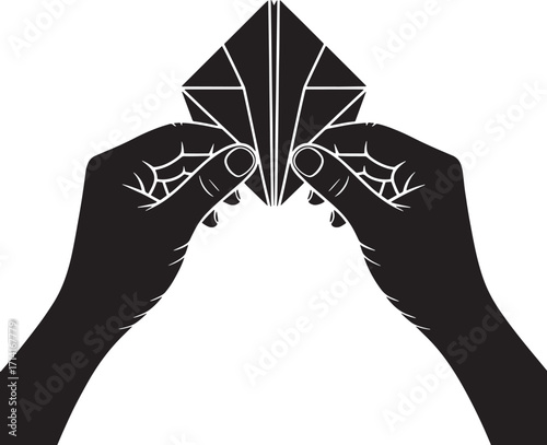 Silhouette Illustration of Hands Holding a Diamond Shape on a Transparent Background for Design Projects
