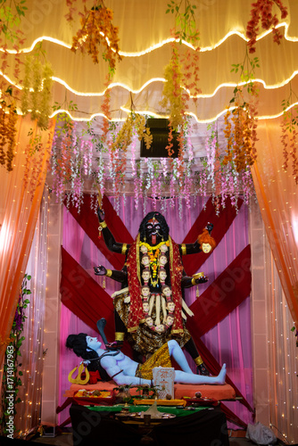 Idol of hindu goddess kali during navratri festival