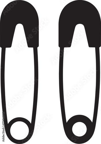 Safety Pins Duo Illustration_Crafting_Sewing_Diapering_Garment_Fastening_Black_Outline_Transparent