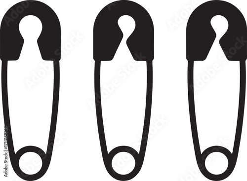Safety Pins Trio Illustration_Crafting_Sewing_Diapering_Garment_Fastening_Black_Outline_Transparent