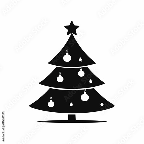 Classic Christmas tree silhouette with star and ornaments for festive holiday designs