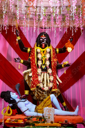Idol of hindu goddess kali during navratri festival