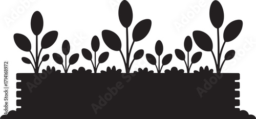 Plants in a Raised Garden Bed Silhouette Vector Illustration for Gardening Projects