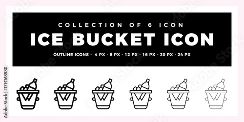 Ice Bucket Icon Collection. 6 Outline Icons Set