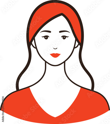 A glamorous vector illustration of a stylish woman in a red dress with a beautiful smile