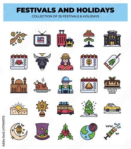 Collection of 25 Festivals and Holidays. A Colorful Celebration of Cultural Traditions
