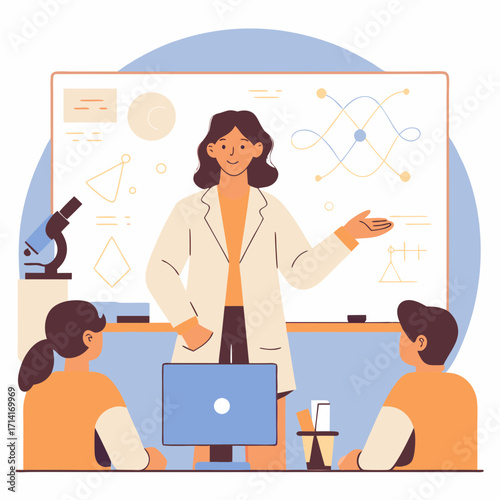 Female teacher conducting STEM lesson in classroom with students  