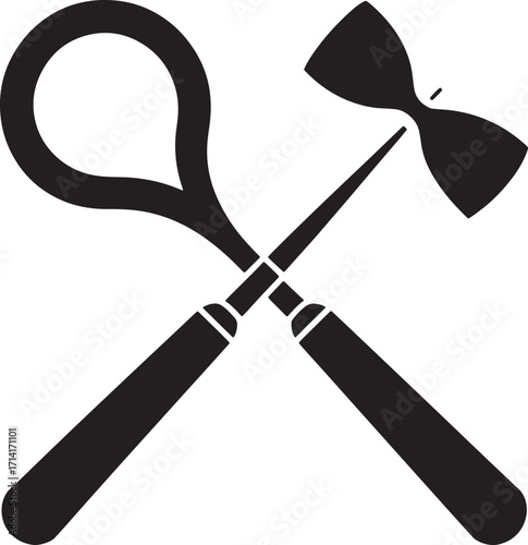 Elegant Crossed Tweezers and Scalpel Silhouette on Transparent Background for Medical and Science