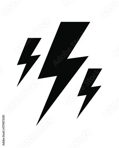 Black and White Lightning Bolt Icon Vector Illustration for Design and Technology Concepts
